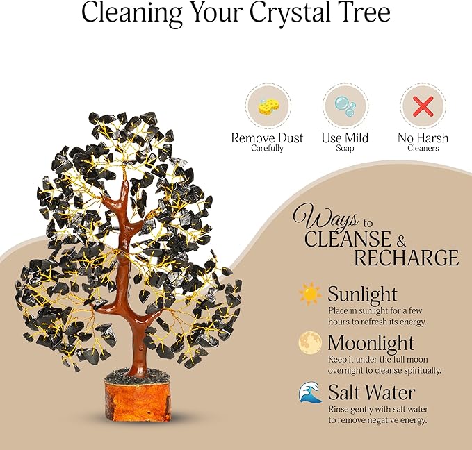 YATSKIA Black Tourmaline Crystal Tree, Gemstone Tree Home Office Decor, Spiritual Decor, Crystal Gifts