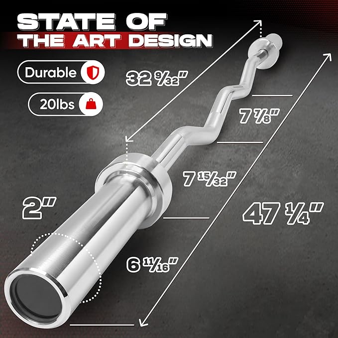 Yes4All Olympic EZ Curl Barbell, 47" Curl Bar 2" Diameter With Spring Collars For Weight Training