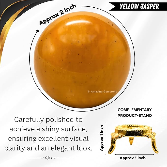 Amazing Gemstone Yellow Jasper Crystal Ball with Stand - 2 Inches Crystal Sphere Meditation Balls for Witchcraft and Decorative Balls