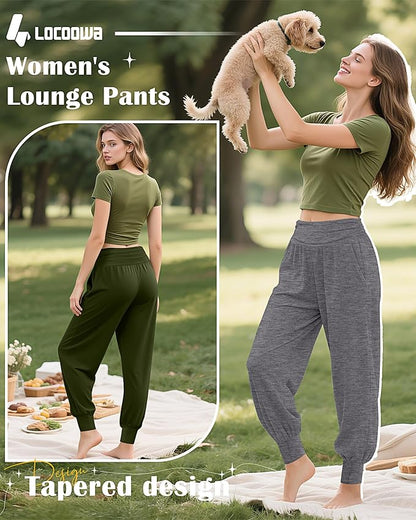 2 Pack Women's Yoga Joggers, Cozy Sweatpants with Pockets Casual Loose Comfy High Waisted Lounge Pants