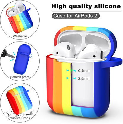 R-fun Compatible with AirPods Case Cover, Soft Silicone Protective Cover with Keychain for Women Men Compatible with Apple AirPods 2nd 1st Generation Charging Case, Front LED Visible,Rainbow