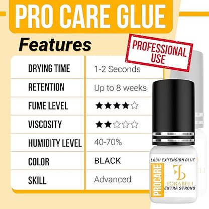 Forabeli Pro Care Lash Extension Glue, 1–2 Sec Fast Dry, 8 Week Retention, Advanced Bonding System, Professional Eyelash Extension Glue, Lash Adhesive for Eyelash Extensions