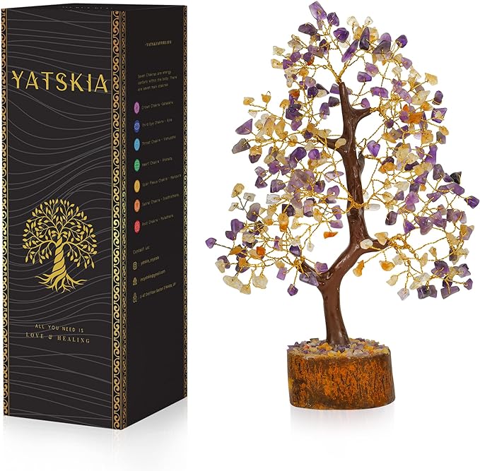 YATSKIA Citrine Crystal - Amethyst Tree, Tree of Life Decor, Healing Crystals, Chakra Gifts, Crystal Money Tree, Gemstone Tree, Tree of Life Decor, Home Decor Gifts, Arbol De La Abundancia