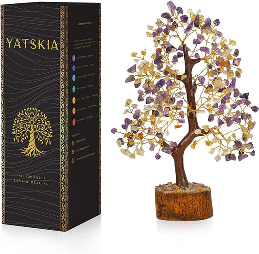 YATSKIA Citrine Crystal - Amethyst Tree, Tree of Life Decor, Healing Crystals, Chakra Gifts, Crystal Money Tree, Gemstone Tree, Tree of Life Decor, Home Decor Gifts, Arbol De La Abundancia