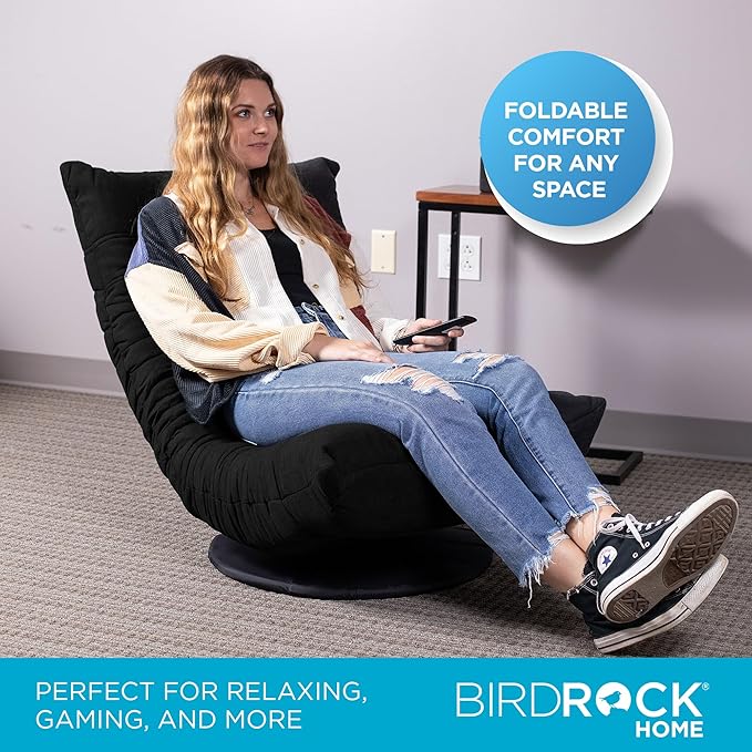 BIRDROCK HOME Swivel Floor Chair - 360 Adjustable Memory Foam Lounge Seat - Gaming - Comfortable Back Support - Cushion Dorm Rocker - Comfy for Reading Game Meditating - Fully Assembled (Charcoal)