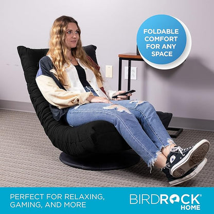 BIRDROCK HOME Swivel Floor Chair - 360 Adjustable Memory Foam Lounge Seat - Gaming - Comfortable Back Support - Cushion Dorm Rocker - Comfy for Reading Game Meditating - Fully Assembled (Charcoal)