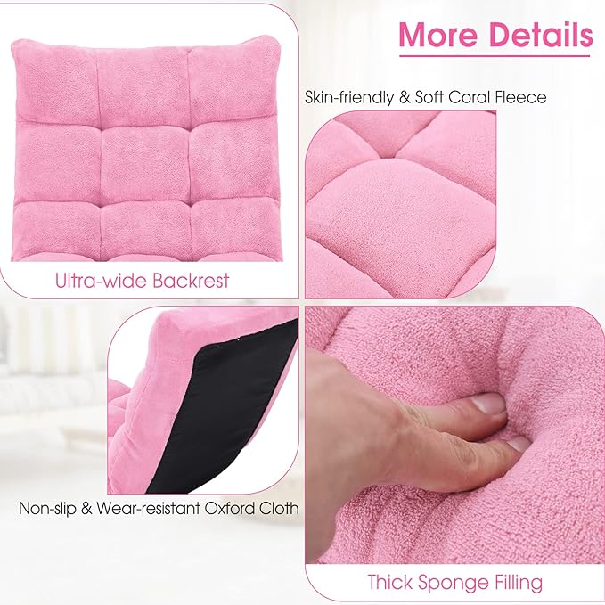 Giantex Floor Chair with Back Support, Folding Sofa Chair with 14 Adjustable Position, Padded Sleeper Bed, Couch Recliner, Floor Gaming Chair, Meditation Chair, Gaming Floor Chairs for Adults(Pink)