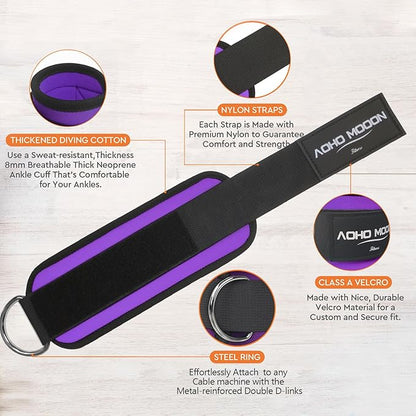Comfortable Adjustable Ankle Straps for Cable Machines Women, Gym Workout Leg Strap, Glute Cuff, Ankle Cuffs for Glute Workouts, Foot Straps for Kickback, One Size Fit All