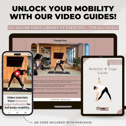 Yoga Stick Made from Natural Bamboo - 5ft Stretching Stick for All Fitness Levels - Stretch Stick with Non-Slip Handles for Mobility, Balance & Physical Therapy - Access 20+ Online Video & PDF Guides