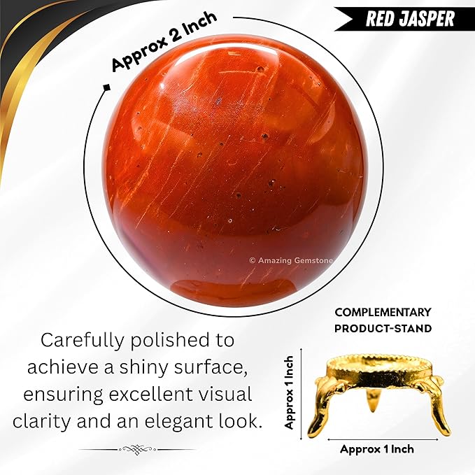 Amazing Gemstone Red Jasper Crystal Ball with Stand - 2 Inches Crystal Sphere Meditation Balls for Witchcraft and Decorative Balls