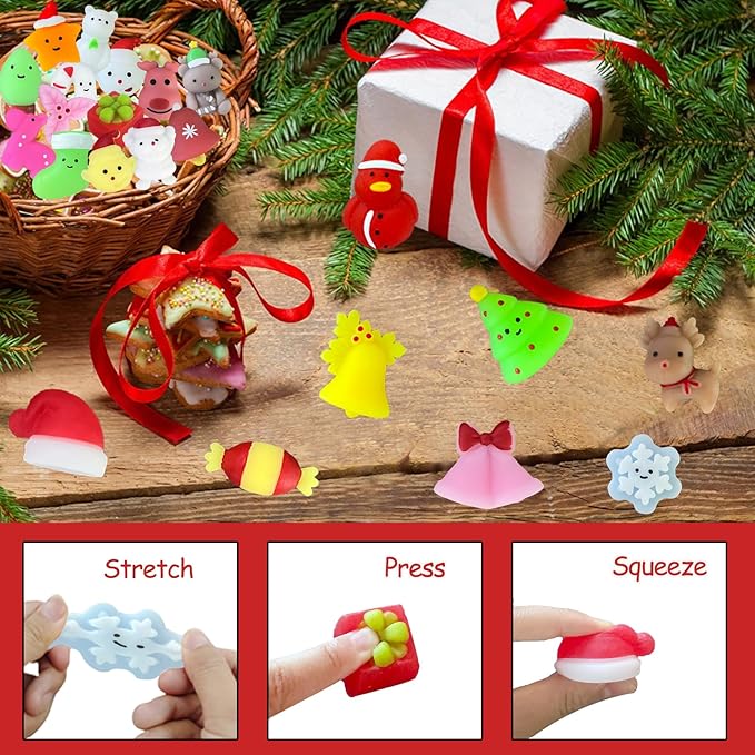 80PCS Random Christmas Mochi Squishy Toys Squishies Christmas Toys for Kids Girls Boys Toddlers Christmas Party Favors, Stress Relief Toys Classroom Prizes Stocking Stuffers Gifts