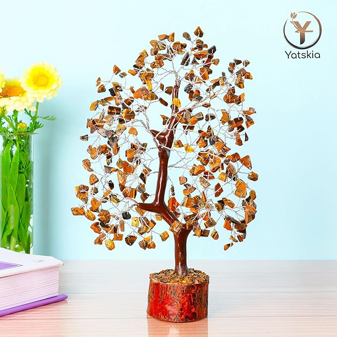YATSKIA Tiger Eye Crystal Tree - Tree of Life - Tiger Eye Stone - Reiki Gifts - Gemstone Tree - Spiritual Decor - Crystal Decor - Chakra Decor - Metaphysical Gifts - Chakra Stones - Home Office Decor