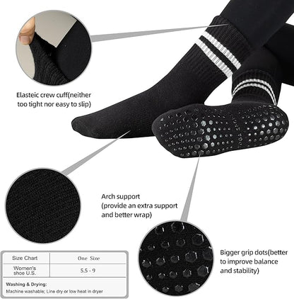 Raylarnia Tall Pilates Socks with Grips for Women, Yoga Crew Non-Slip, Grippy Ankle Barre Sock, Hospital Sticky Socks 5 Pairs