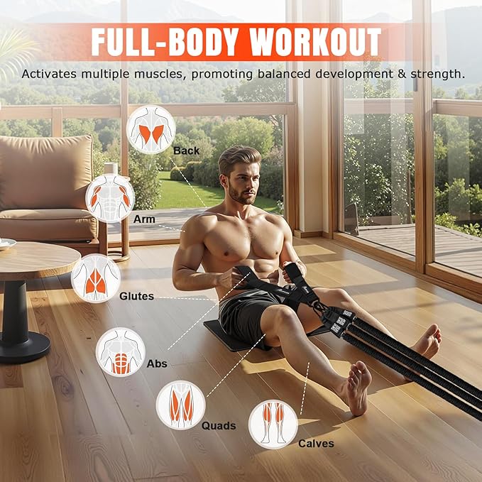 HPYGN Rowing Resistance Bands, Best Replacement for Rowing Machine, Home Gym Workout Equipment for Arms, Shoulders, Core, Back, Glutes and Legs, Rowing Workout, Cardio, Low-Impact, Portable Home Gym