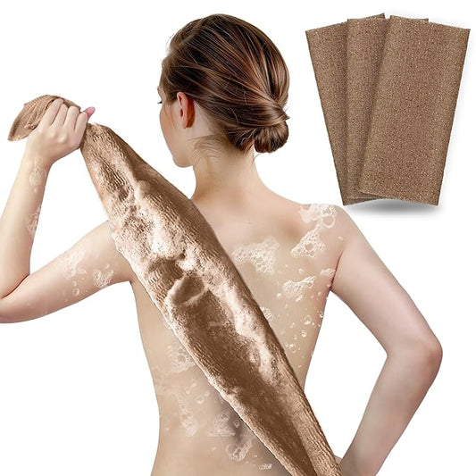 ARCH&M 3-Pack Premium Nylon Exfoliating Towel - 35-Inch Quick-Dry, Hygienic Japanese Washcloth for Body & Back - Durable, Machine Washable, Long-Lasting (Brown x 3)