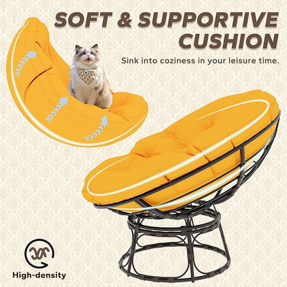 46'' Large Size Papasan Chair with Cushion and Frame, Overstuffed Thickened Lazy Chair, Mustard Yellow