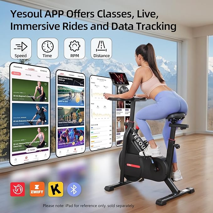 YESOUL Exercise Bike with Exclusive Smart App, Adjustable Magnetic Resistance & 300lbs Capacity, Indoor Stationary Cycling Bike with Stable Triangle Frame, Scenic Rides & Live Classes for Home Workouts