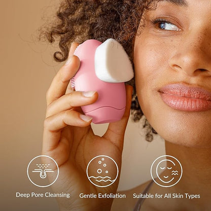 1PC Silicone Face Scrubbers for Women & Men, Dual-Sided Exfoliating & Cleansing Brushes for Daily Skincare Routine & Travel Use, Palm-Sized Facial Tool Gentle for All Skin Types (Pink)