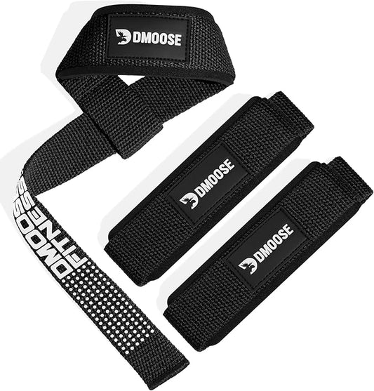 DMoose Fitness Lifting Straps 24" (Pair) - 5mm Padded Durable Wrist Straps for Weightlifting & Powerlifting - Cotton Lifting Strap with Silicone Grip for Men & Women - Deadlift Strap for Gym Workout