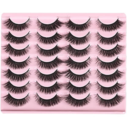FARRED Natural Lashes Short Eyelashes Wispy False Mink Lash Pack 14 Pair Fluffy Cat Eye Strip Eyelash that Looks Like Extensions Small Fake Lashes for MUA and Beginners Daily Makeup (F14 | 8-15mm)