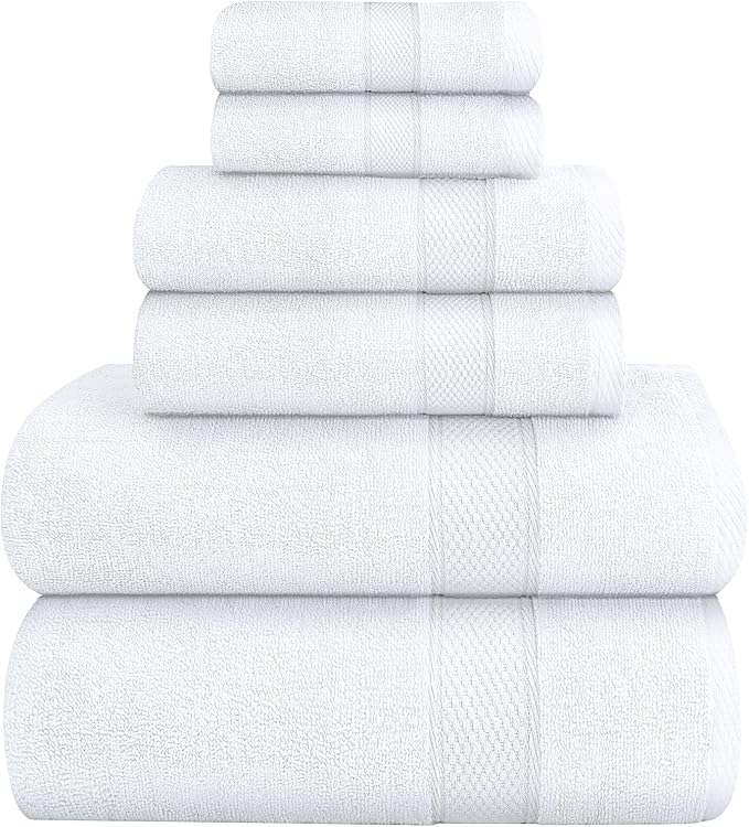 Oakias Premium 6 Piece Towel Set – 600 GSM – 2 Bath Towels, 2 Hand/Hair Towels, and 2 Washcloths – 100% Ring-Spun Cotton, Highly Absorbent & Super Soft – Towels for Bathroom, Hotels, Spa & Gym