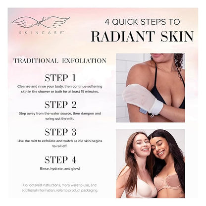 Seraphic Skincare (Original) Divine Glow Exfoliating Mitt (1pcs) – 100% Vegan Viscose Traditional Body Scrub Glove Kessa Korean Washcloth – Body Exfoliator for Self-Tan Removal & Keratosis Pilaris