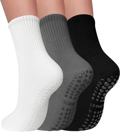3 Pairs Pilates Socks with Grips for Women Non Slip Grip Socks for Yoga Barre Hospital Workout