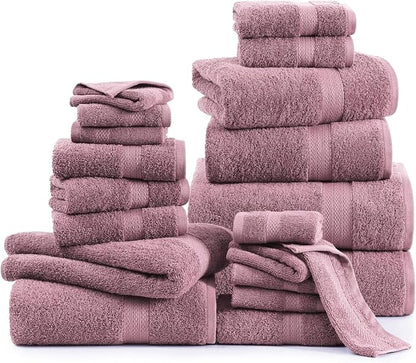 LANE LINEN 100% Cotton Bathroom Towels Set - 24 Pc - Ringspun, Quick Dry, Soft & Absorbent - 2 Bath Sheets, 4 Bath, 6 Hand Towels, 8 Washcloths, 4 Fingertip - Medium GSM, Regular Use - Wistful Mauve
