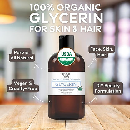 100% Organic Glycerin – USDA Certified - Perfect for DIY Beauty Products, Crafts, and Formulations – Derived From Coconut – Skin and Hair Moisturizer for Deep Hydration – 16 Fl Oz – By Everyday Beauty