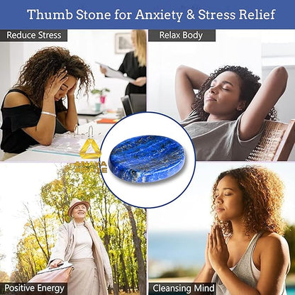 Lapis Lazuli Worry Stones – Crystal Thumb Worry Stone for Anguish, Stress – Relaxing and Soothing Balance Stones for Meditation, Stress Relief – Healing Stones and Crystals for Men and Women