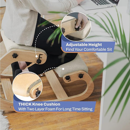 Ergonomic Kneeling Chair with Adjustable Seats - Knee Chair for Posture Correction & Kneel Rocking Stool for Desk - Back Pain Relief and Support for Home and Office - 5 Years Brand Warranty