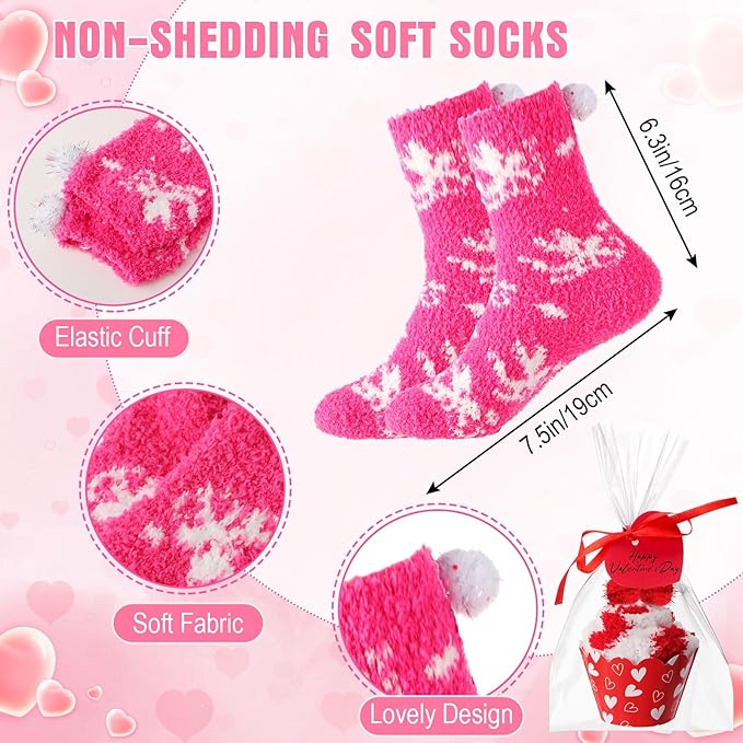 Geyoga 6 Pair Christmas Cupcake Fuzzy Socks for Women Cute Cozy Fluffy Winter Warm Slipper Socks