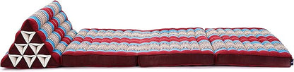 Leewadee 3-Fold Mat XXL with Triangle Cushion – Firm TV Pillow, Foldable Mattress with Cushion Made of Kapok, 67 x 31 inches, Blue Red