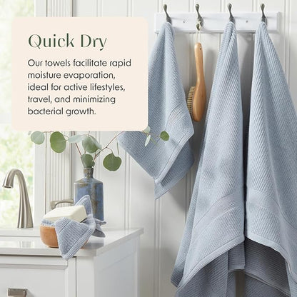 Springtree Home Blue Bath Towels Set of 6 | Ribbed Textured | 100% Combed Cotton | Absorbent Quick-Dry Towels for Bathroom | Oeko-TEX® Standard 100 Cotton | Mauro Collection - Blue Fog
