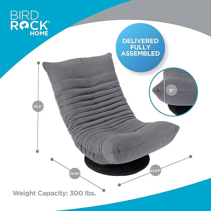 BIRDROCK HOME Swivel Floor Chair - 360 Adjustable Memory Foam Lounge Seat - Gaming - Comfortable Back Support - Cushion Dorm Rocker - Comfy for Reading Game Meditating - Fully Assembled (Grey)