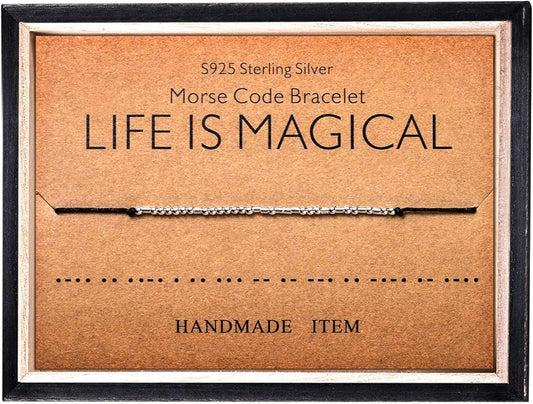 KGBNCIE Morse Code Bracelet for Women Sterling Silver Beads on Silk Cord Secret Message Fuck Friendship Inspirational Encouragement Bracelet Gift for Her