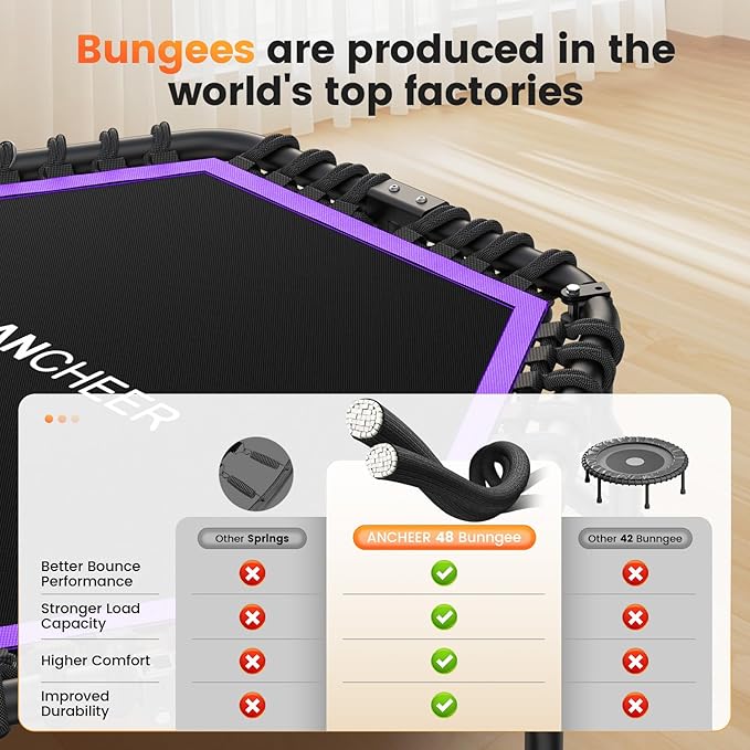 ANCHEER 50" Rebounder Trampoline for Adults- 2025 Foldable Mini Trampoline with Bar- Exercise Trampoline for Adults, Max Load 560lbs, for Indoor/Garden Workout