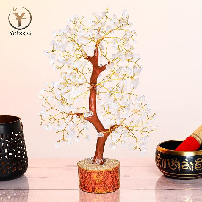 YATSKIA Clear Quartz Crystal Tree for Home Decor, Handmade Gemstone Tree for Positive Energy, Good Luck Birthday Gifts for Women