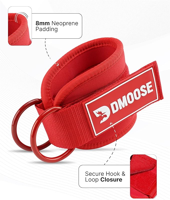 DMoose Fitness Ankle Straps for Cable Machines - One Size Fit with Premium Padding, Glute Kickback Ankle Strap for Women & Men, Cable Attachments for Gym, Booty Workouts, Leg Extension & Hip Abductors