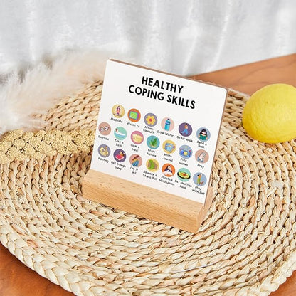 Mental Health Sign, Inspirational Positive Plaque Sign, Mental Health Growth Mindset Wooden Sign Decor with Wooden Stand, Positive Gifts for Psychologist School Counselor Student Boy Girl