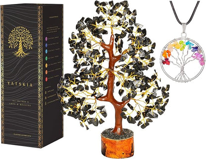 YATSKIA Black Tourmaline Crystal Tree of Life - Money Tree - Birthday Gifts for Women - Chakra Crystals and Stones - Positive Energy Gifts