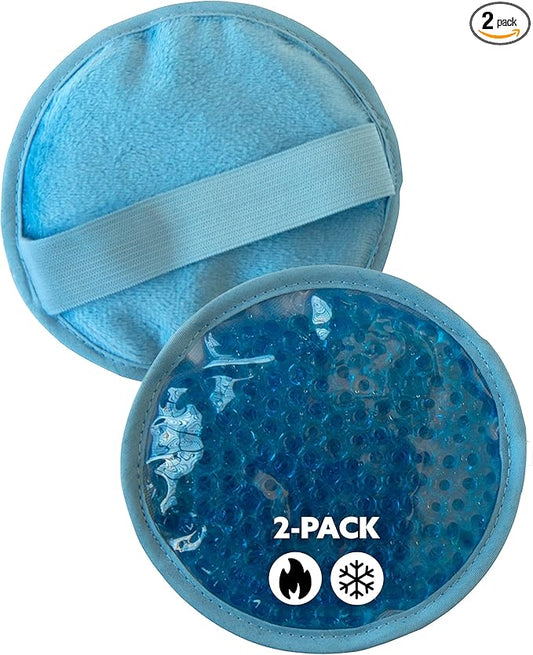 Alpi Circle Plush Gel Ice Packs Reusable & Microwavable – 4”x4” Small Ice Packs for Kids & Adults – Hot or Cold Eye Mask with Beads - Plush Comfort for Muscle Aches & Minor Discomfort – Baby Blue