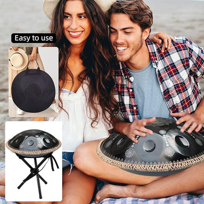 432HZ Handpan Set-Premium 22 Inches 9 Sounds D Minor Steel Hand Pan,Handpan Drum Instrument for Adults,Print Black