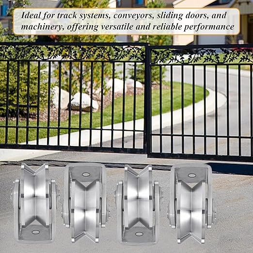 V Groove Wheel Stainless Steel Heavy Duty Wire Rope Pulley Block Sliding Gate Rollers Double Bearing Plate Caster Solid Track Rollers Wheels Fence Gate Wheel