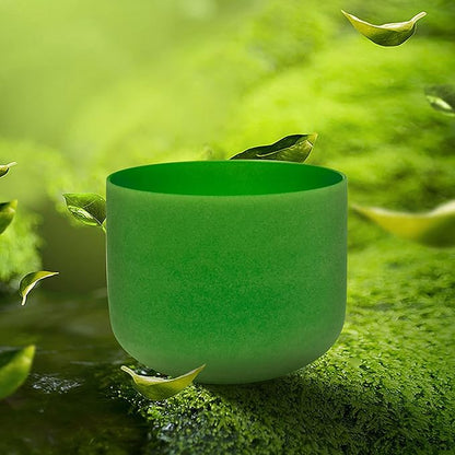TOPFUND Green 432 Hz F Note Crystal Singing Bowl Heart Chakra 8 inch with Carrying Case and Suede Mallet