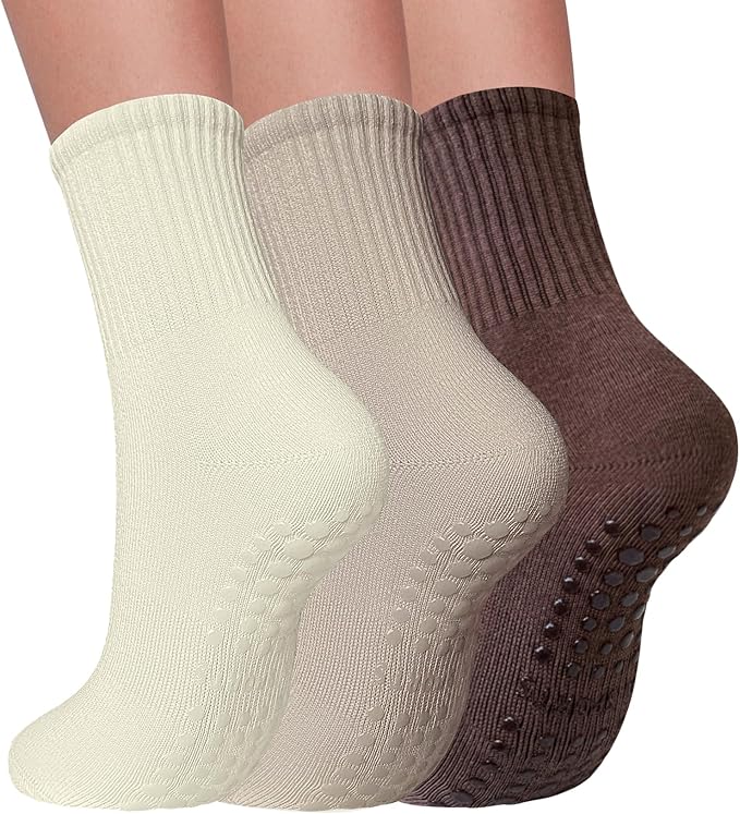 3 Pairs Pilates Socks with Grips for Women Non Slip Grip Socks for Yoga Barre Hospital Workout