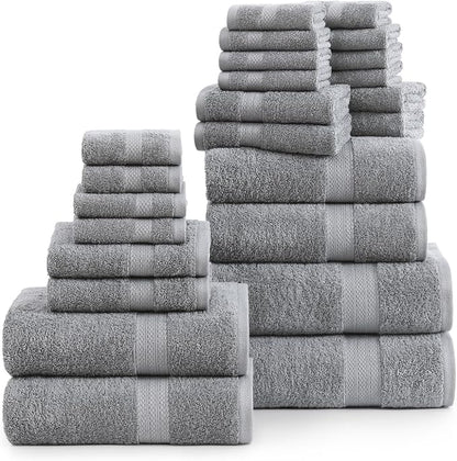 LANE LINEN Cotton Bath Towel Set - 24 Pcs - Highly Absorbent, Quick Dry & Ultra Soft - 2 Bath Sheets, 4 Bath, 6 Hand Towels, 8 Washcloths, 4 Fingertip - Oeko Tex Certified - Space Grey