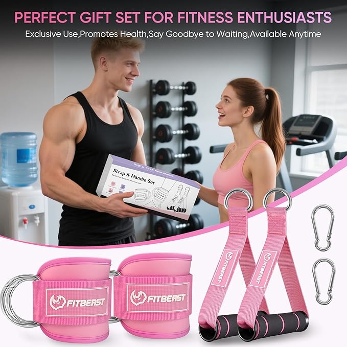 FitBeast Ankle Straps for Cable Machines Women, Glute Kickback Ankle Strap Set with Gym Handles for Cables & Ankle Cable Straps for Workout - Gym Attachments for Cable Machine