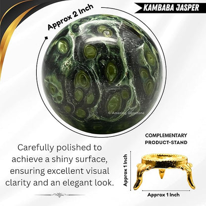 Amazing Gemstone Kambaba Jasper Crystal Ball with Stand - 2 Inches Crystal Sphere Meditation Balls for Witchcraft and Decorative Balls