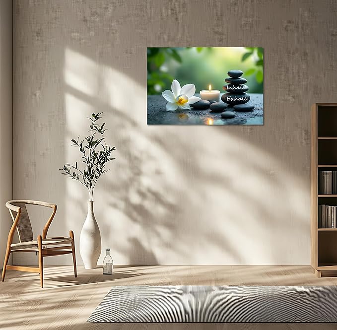 YIOZHAOFH Louts Wall Art Yoga Room Painting Zen Office Decor Women Spa Picture Calming Relax Canvas Prints Inhale Exhale Artwork Framed for Living Room Ready to Hang (20L x 30W)